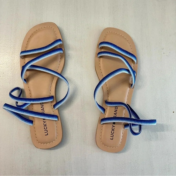 Lucky Brand Women’s Bizell Blue Striped Strappy Padded Sandal Size 7.5 GUC - Picture 2 of 7